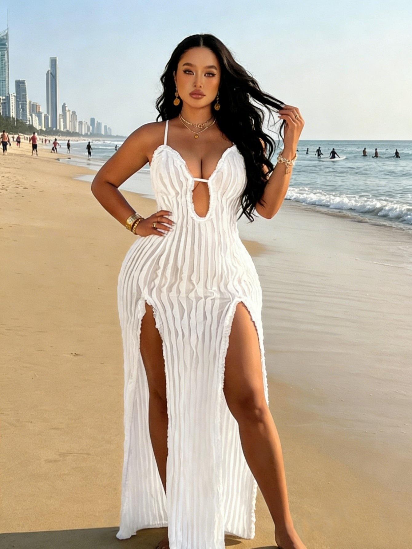 European and American party style white texture long skirt deep V hollow high split slim dress skirt D 4XL білий
European and American party style white texture long skirt deep V hollow high split slim dress skirt D 4XL білий
