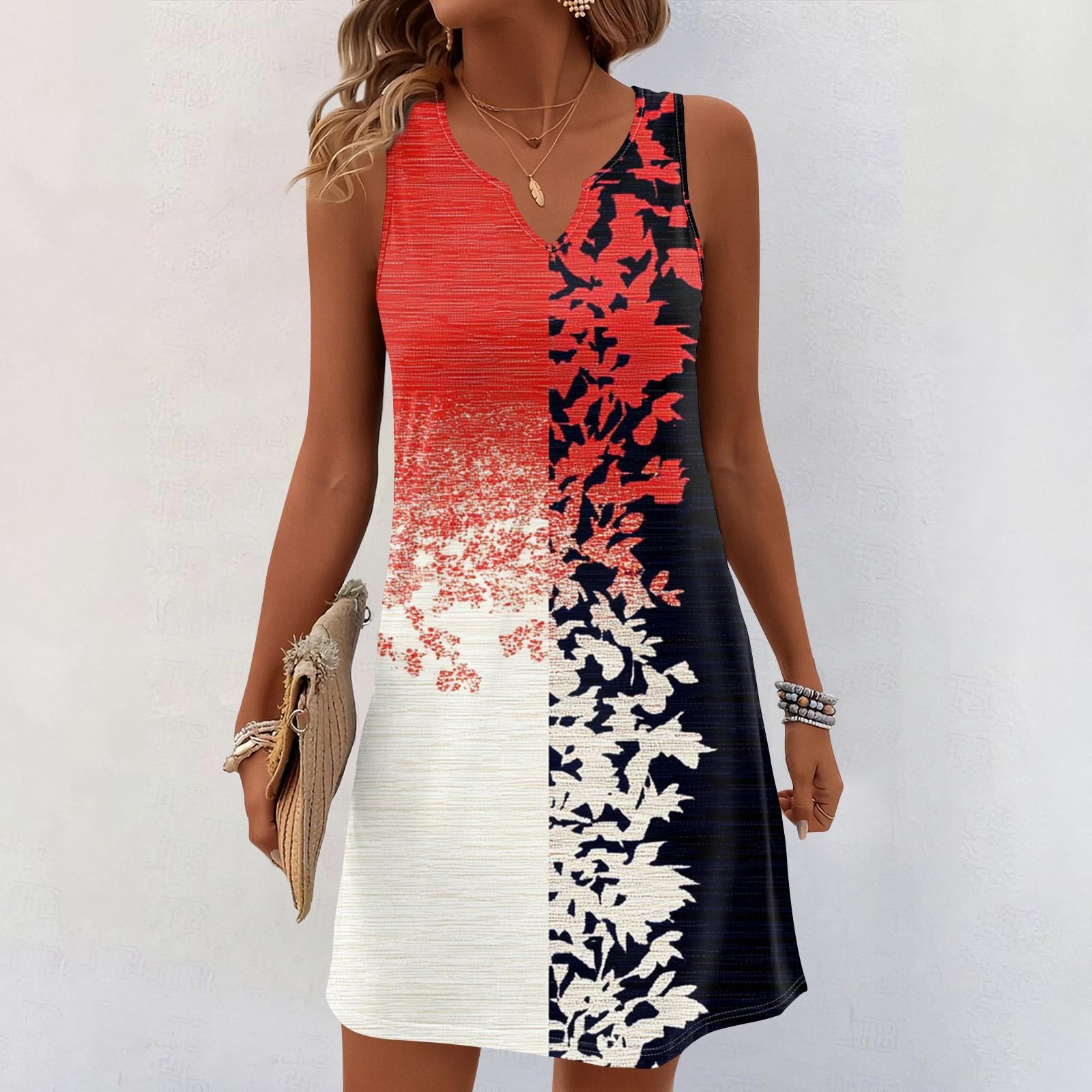 Жіночі літні сукні з V-подібним вирізом і принтом без рукавів. Повсякденна сукня XL червоний
Жіночі літні сукні з V-подібним вирізом і принтом без рукавів. Повсякденна сукня XL червоний