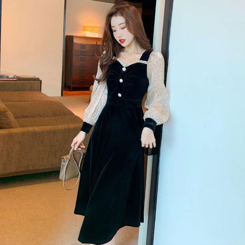 Women s Korean-French Style Fake Two-Piece A-Line Dress Slimming Elegant Long-Sleeve Patchwork One-Piece Dress M чорний
Women s Korean-French Style Fake Two-Piece A-Line Dress Slimming Elegant Long-Sleeve Patchwork One-Piece Dress M чорний