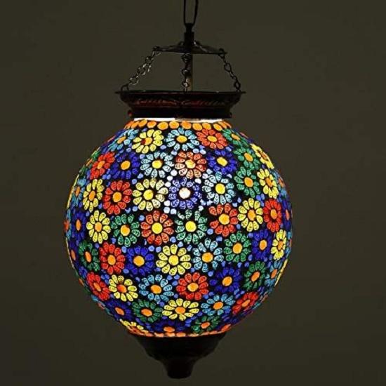 Big Spherical Flower Designed Glass Pendant/Hanging lamp for Living & Home Decoration Mosaic lamp (Multicolour, Bulb not Included); Made in India
Big Spherical Flower Designed Glass Pendant/Hanging lamp for Living & Home Decoration Mosaic lamp (Multicolour, Bulb not Included); Made in India