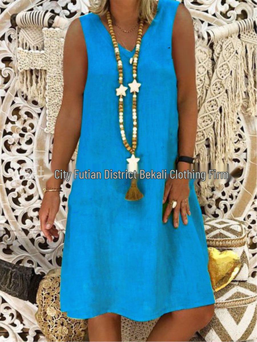 2023 Европейское и американское летнее платье-жилет без рукавов с V-образным вырезом для женщин 4XL синий
2023 Европейское и американское летнее платье-жилет без рукавов с V-образным вырезом для женщин 4XL синий