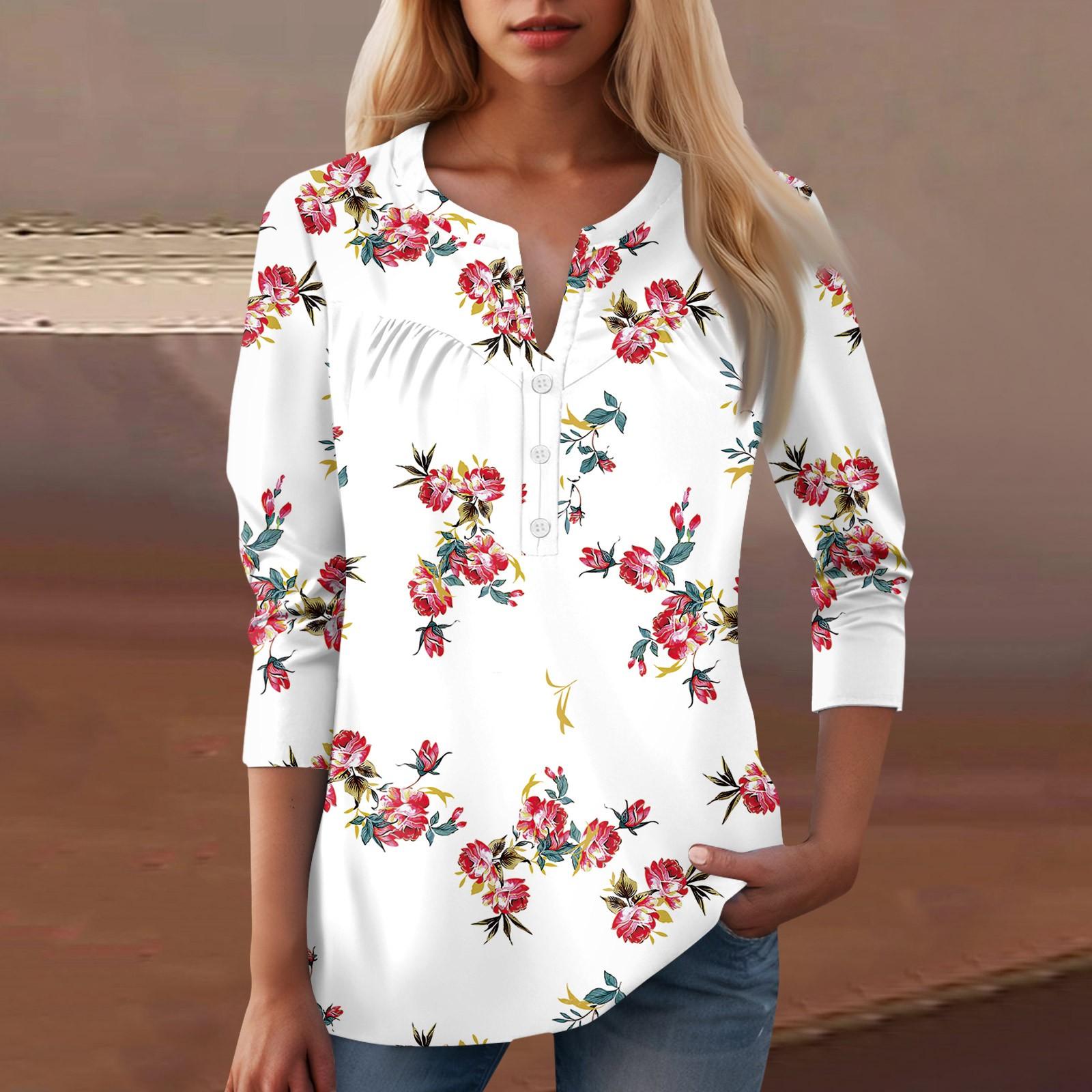 Женская повседневная футболка с цветочным принтом и V-образным вырезом, декоративная пуговица M белый
Женская повседневная футболка с цветочным принтом и V-образным вырезом, декоративная пуговица M белый