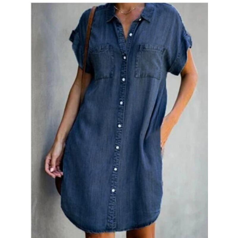women s Turn Down Collar Short Sleeve Loose Pocket Denim Shirt Dress Casual Button Down Mini Dress 5XL темно-синього кольору
women s Turn Down Collar Short Sleeve Loose Pocket Denim Shirt Dress Casual Button Down Mini Dress 5XL темно-синього кольору