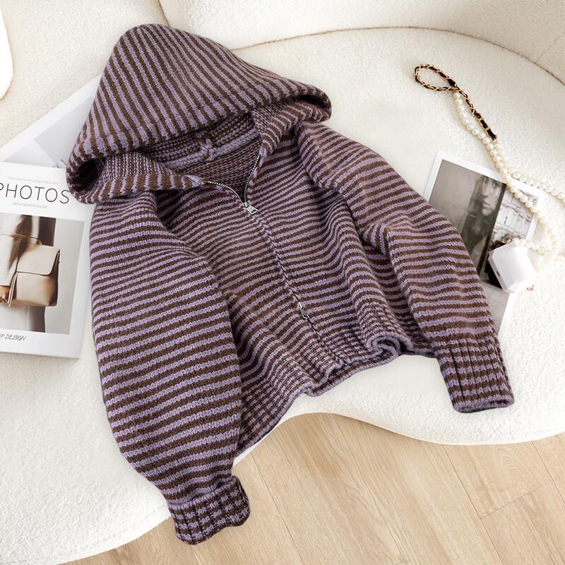 Women s Color-Block Striped Hooded Knit Jacket One Size
Women s Color-Block Striped Hooded Knit Jacket One Size
