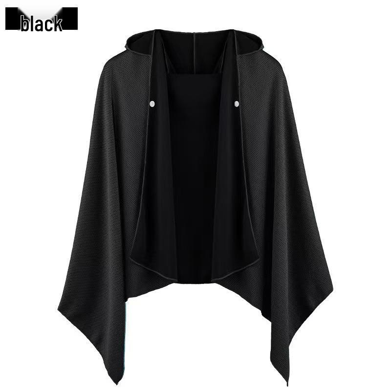 Охлаждающая быстросохнущая накидка с защитой от солнца для занятий спортом на открытом воздухе - Универсальное полотенце с капюшоном и шаль-солнцезащитный козырек 60*145 чёрный