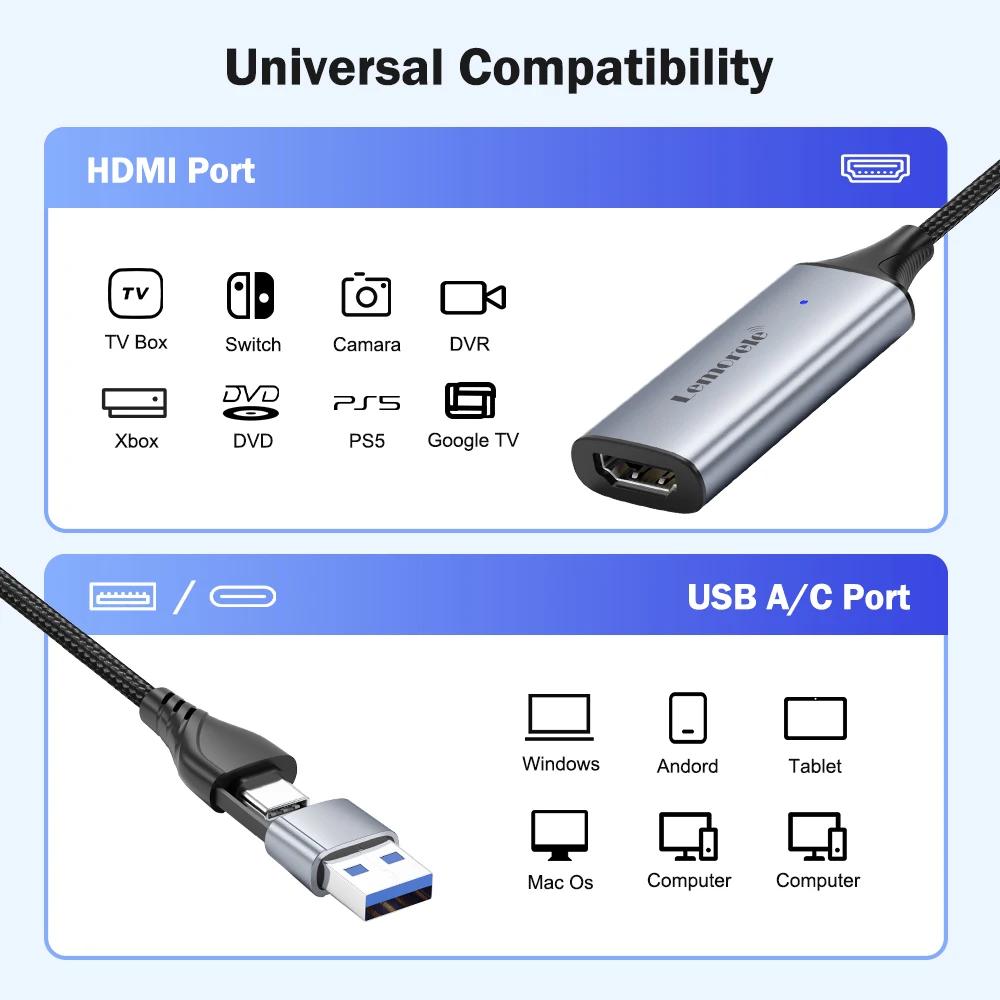 Карта видеозахвата Lemorele USB 3.0, совместимая с HDMI и USB/Type-c, игровой граббер, запись ms2130 для Switch Xbox PS4/5, прямая трансляция
Карта видеозахвата Lemorele USB 3.0, совместимая с HDMI и USB/Type-c, игровой граббер, запись ms2130 для Switch Xbox PS4/5, прямая трансляция