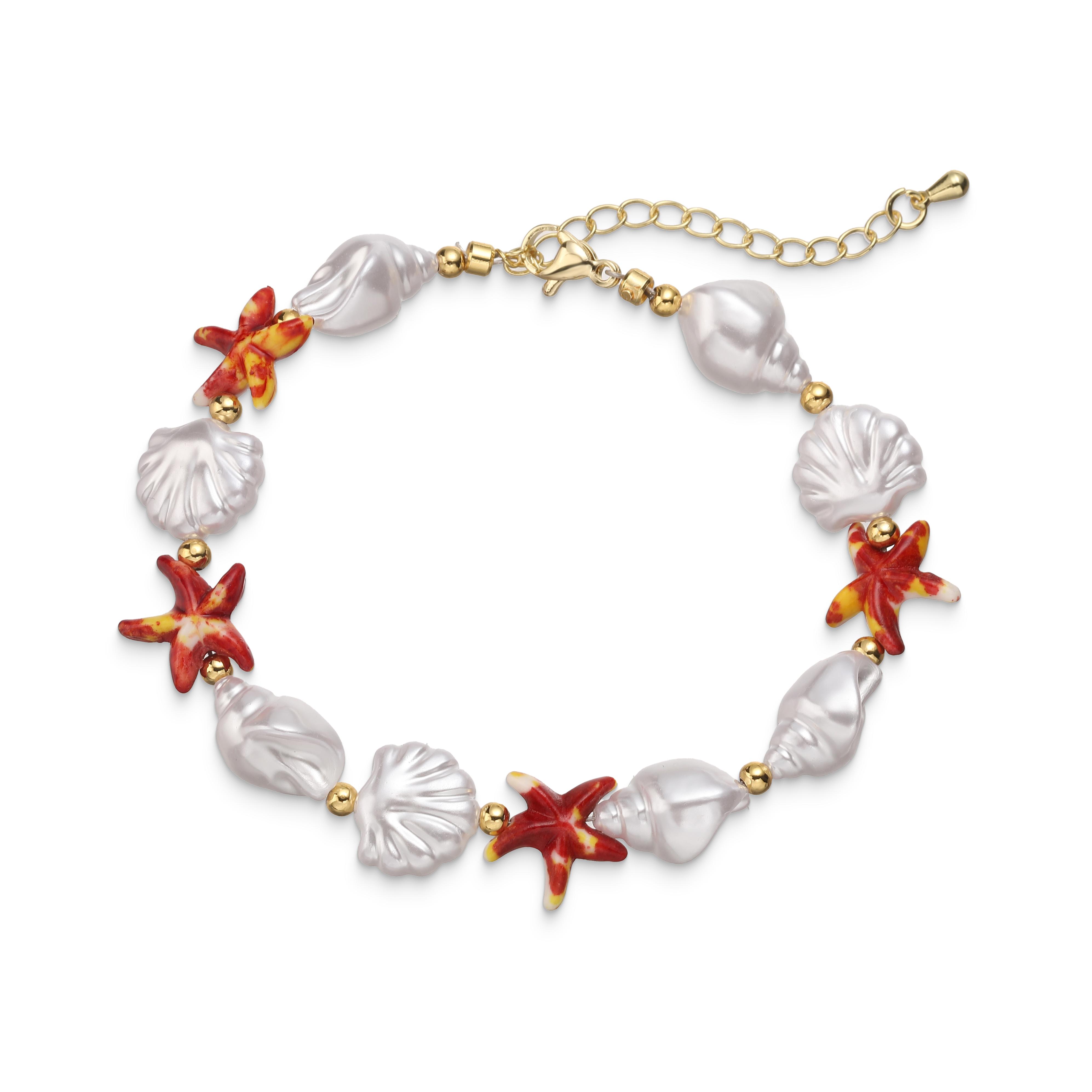 Dainty Gold Plated Brass Charm Bracelet with Ceramic Starfish & Imitation Pearl, Handmade Ocean Themed Zircon for Vacation
Dainty Gold Plated Brass Charm Bracelet with Ceramic Starfish & Imitation Pearl, Handmade Ocean Themed Zircon for Vacation
