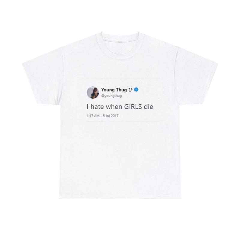 I hate when GIRLS die Meme Hot Selling 100%cotton men s shirt hip-hop short sleeve oversized Women s Short Sleeved Cheap T-shirt 4XL
I hate when GIRLS die Meme Hot Selling 100%cotton men s shirt hip-hop short sleeve oversized Women s Short Sleeved Cheap T-shirt 4XL