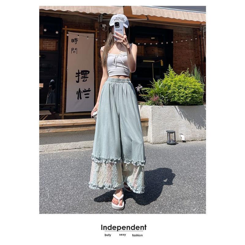 Women s Lace Trim Wide Leg Pants High Waist Flowy Casual Trousers S синій
Women s Lace Trim Wide Leg Pants High Waist Flowy Casual Trousers S синій