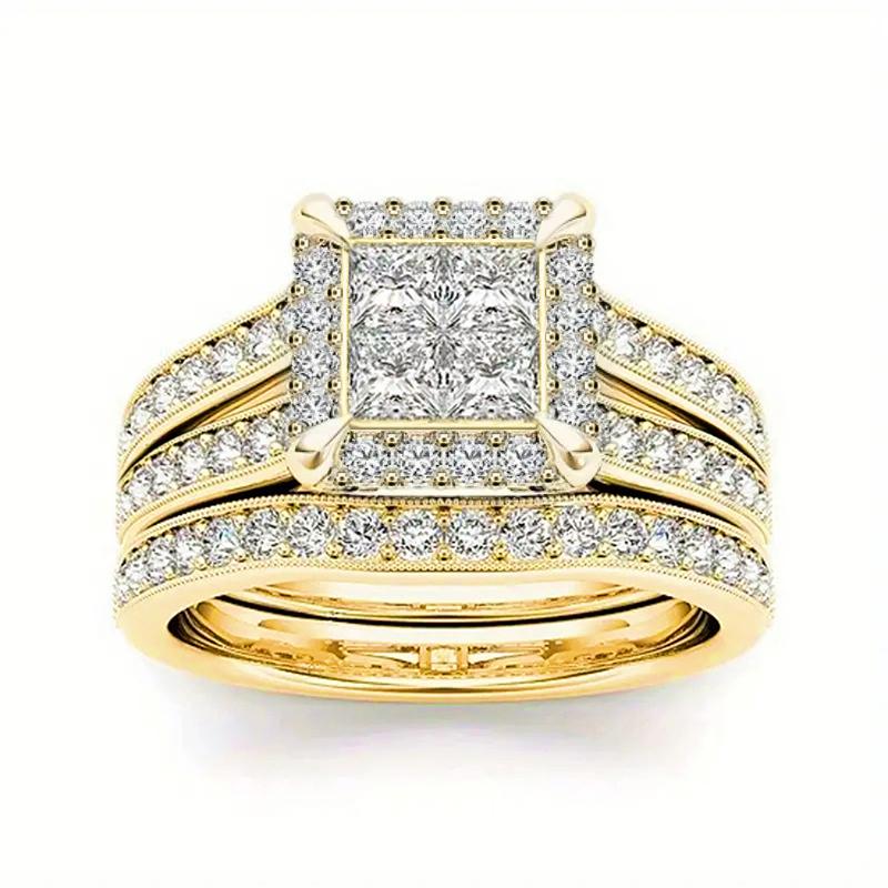 Роскошный золотистый цвет 2 шт. свадебные наборы колец Блестящие циркониевые аксессуары для пальцев для свадебной вечеринки Великолепный ювелирный подарок 10
Роскошный золотистый цвет 2 шт. свадебные наборы колец Блестящие циркониевые аксессуары для пальцев для свадебной вечеринки Великолепный ювелирный подарок 10