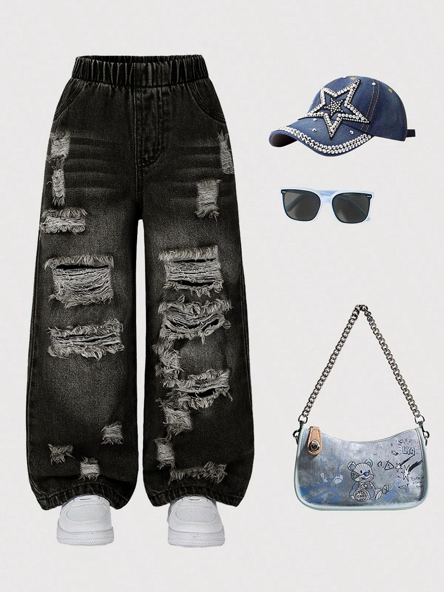 Single piece of distressed denim jeans for little girls, trendy street style, new spring/summer arrival. 7Y чорний
Single piece of distressed denim jeans for little girls, trendy street style, new spring/summer arrival. 7Y чорний