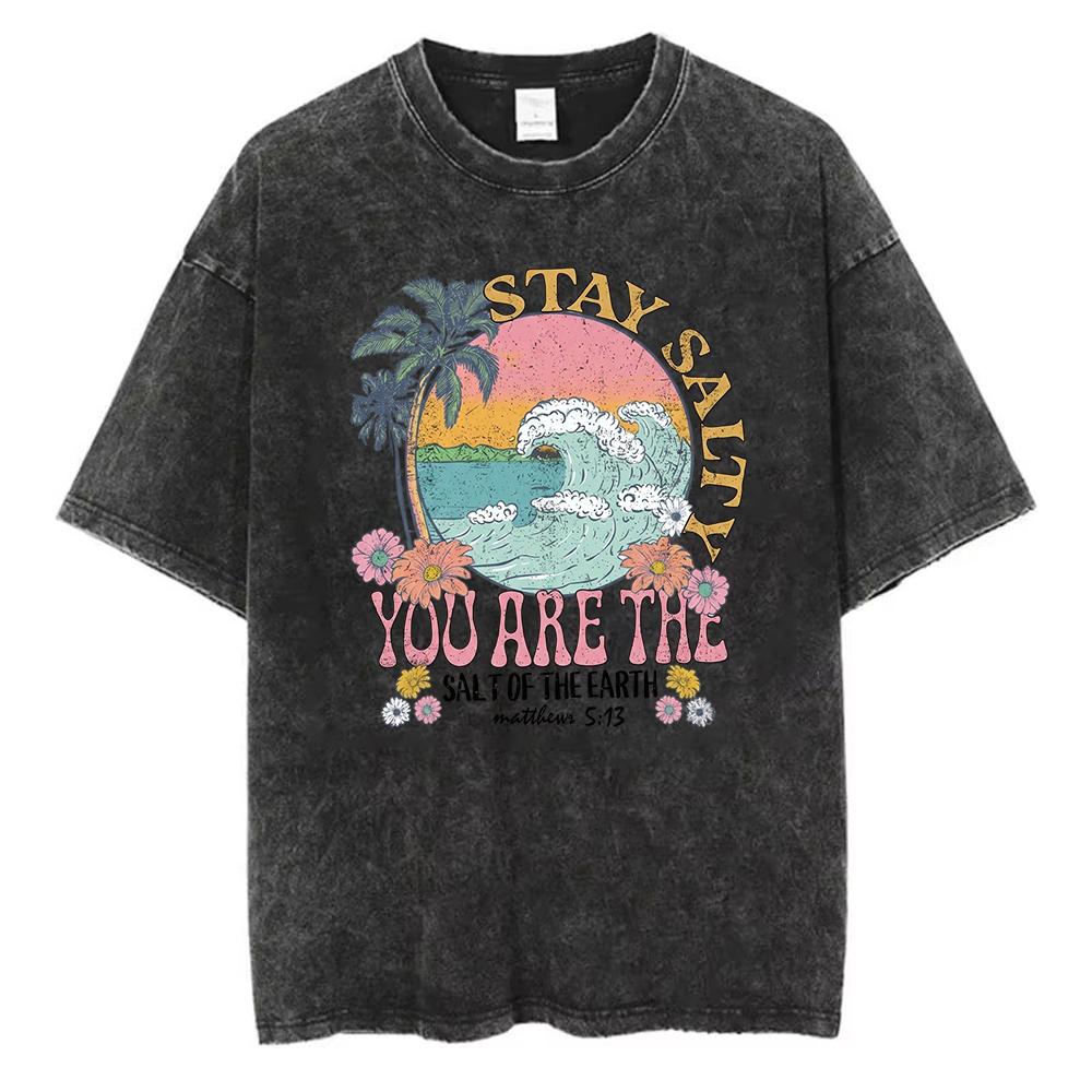Trendy Stay Salty Beach Print Tshirt Cotton ShortSleeve Vintage Casual Crew Neck Top Versatile Summer Surf Tee for Women Unisex S
Trendy Stay Salty Beach Print Tshirt Cotton ShortSleeve Vintage Casual Crew Neck Top Versatile Summer Surf Tee for Women Unisex S