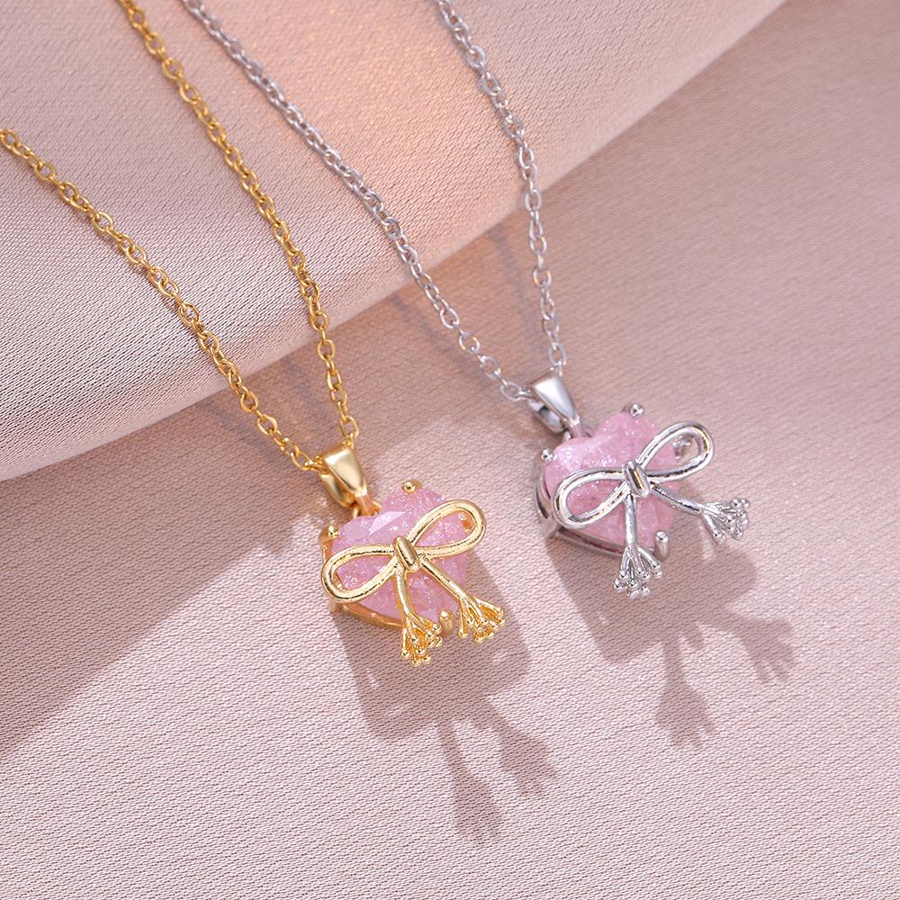 Korean & Japanese Style Heart Zircon Pendant Necklace with Bowknot & Ice Flower Diamond
Korean & Japanese Style Heart Zircon Pendant Necklace with Bowknot & Ice Flower Diamond