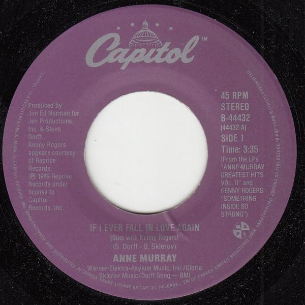 7inch Record ANNE MURRAY DUET, KENNY ROGERS - If I Ever Fall In Love Again B44432 Capitol Records 1989 Canada Folk Used
7inch Record ANNE MURRAY DUET, KENNY ROGERS - If I Ever Fall In Love Again B44432 Capitol Records 1989 Canada Folk Used