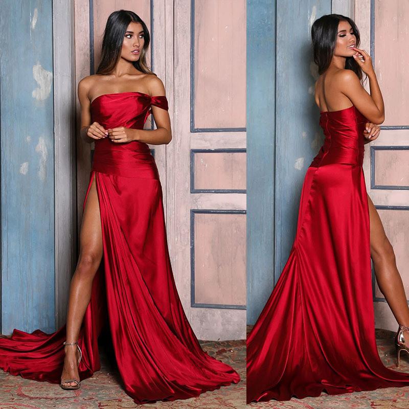 Women Elegant Off Shoulder Sleeveless Pleat Split Maxi Long Dress Bride Bridesmaids Wedding Party Gowns
Women Elegant Off Shoulder Sleeveless Pleat Split Maxi Long Dress Bride Bridesmaids Wedding Party Gowns