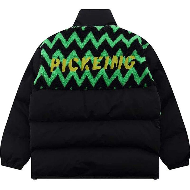 Winter Cotton Jacket New Lamb Velvet Stitching Letter Embroidered Windproof Parkas Men Hip Hop Ripple Pocket Street Warm Outwear
Winter Cotton Jacket New Lamb Velvet Stitching Letter Embroidered Windproof Parkas Men Hip Hop Ripple Pocket Street Warm Outwear