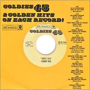 7inch Record TOMMY ROE Sweet Pea Sheila 45D1446 Goldies 45 1973 US Rock Used
7inch Record TOMMY ROE Sweet Pea Sheila 45D1446 Goldies 45 1973 US Rock Used