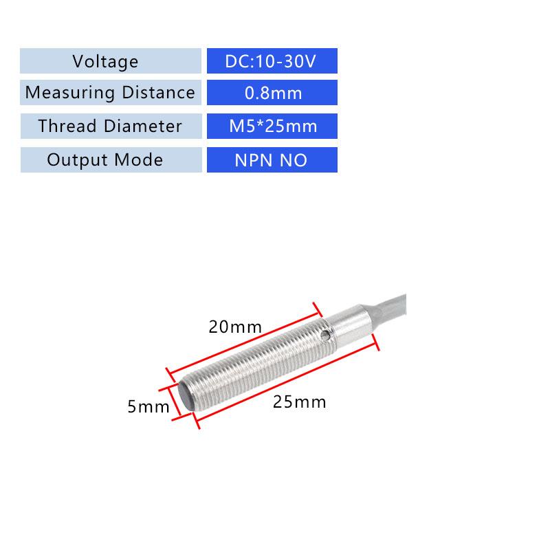 M5 Micro Proximity Switch, Three-wire NPN, Normally Open 12V24V PNP Sensor, Sensing Metal M5 NPN NO 0.8mm
M5 Micro Proximity Switch, Three-wire NPN, Normally Open 12V24V PNP Sensor, Sensing Metal M5 NPN NO 0.8mm