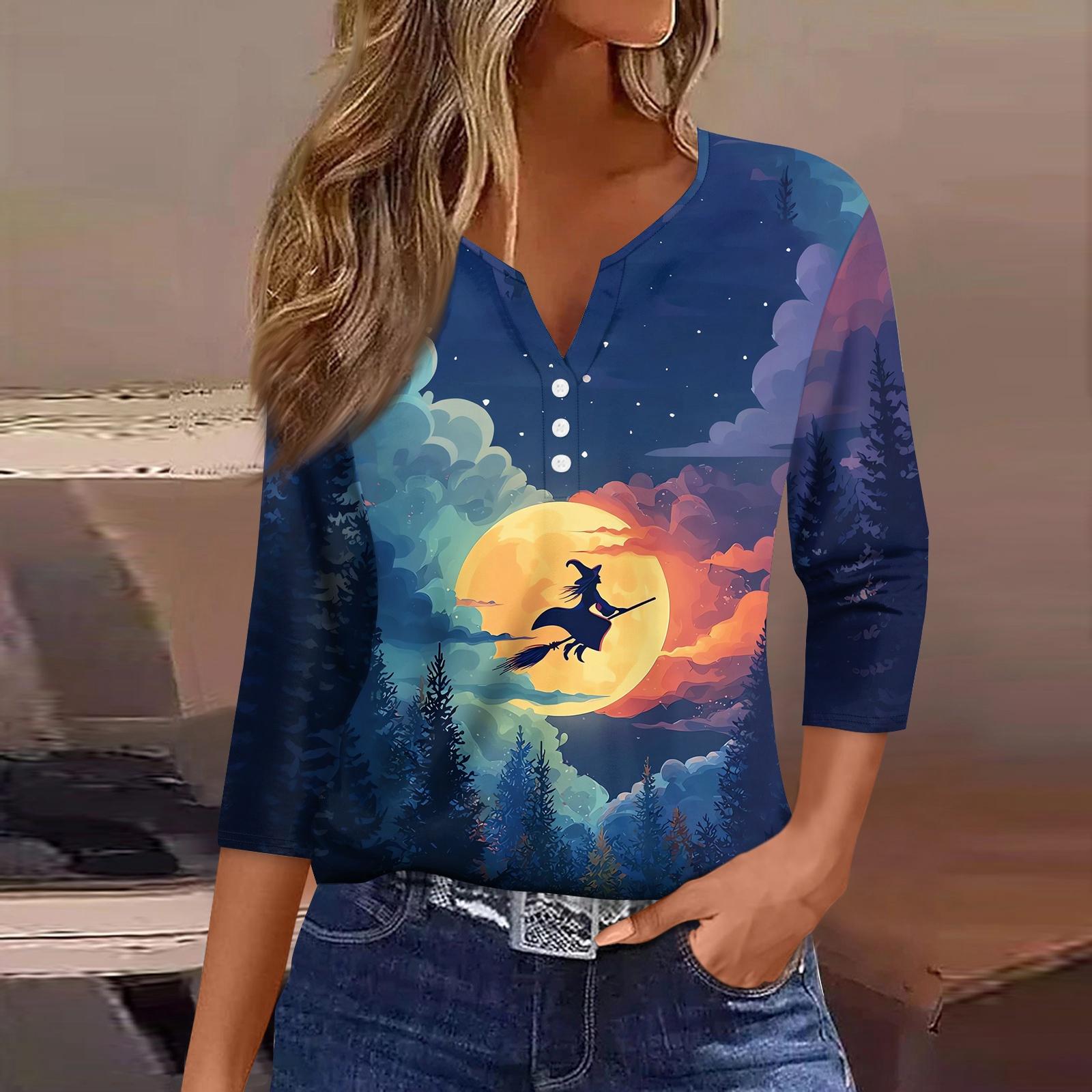 Жіноча футболка з принтом на Хелловін, ґудзики, рукав 3/4, щоденний вихідний, модний базовий, V-подібний виріз, звичайний топ L синій
Жіноча футболка з принтом на Хелловін, ґудзики, рукав 3/4, щоденний вихідний, модний базовий, V-подібний виріз, звичайний топ L синій