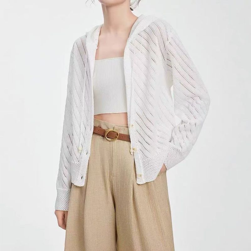 Han Dynasty French Style Elegance Diagonal Stripes Hooded Knit Cardigan Female 2025 Summer New Arrival Commute Style Loose Blouse Coat White S
Han Dynasty French Style Elegance Diagonal Stripes Hooded Knit Cardigan Female 2025 Summer New Arrival Commute Style Loose Blouse Coat White S