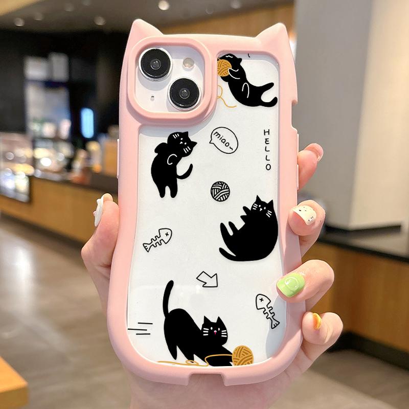 Прозрачный корпус, противоударная жесткая акриловая задняя крышка с принтом Happy Cat + мягкий бампер из ТПУ для iPhone iPhone 16 Plus розовый