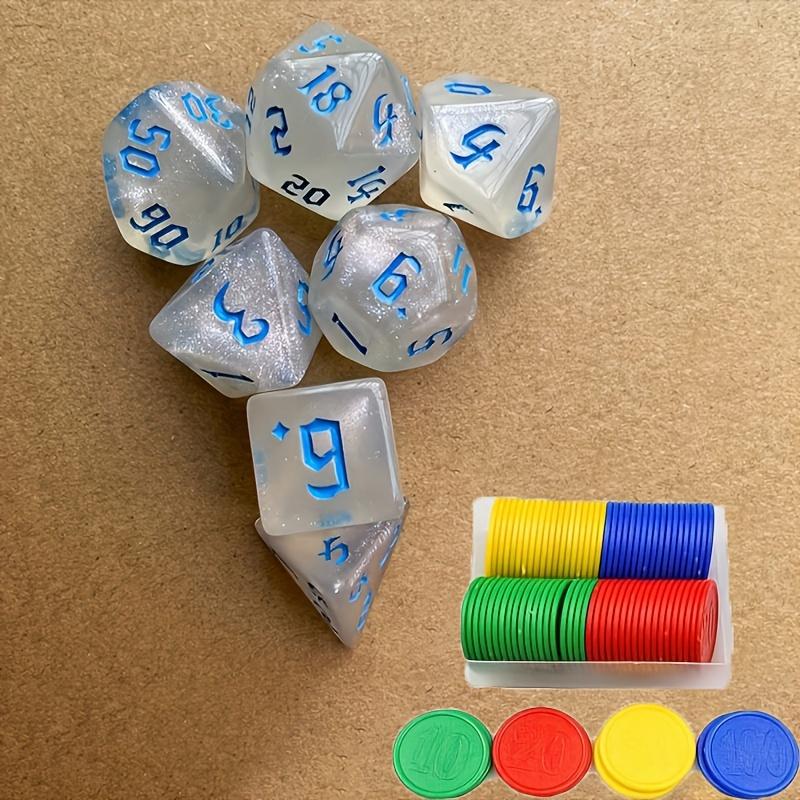 Набор из 7 игральных костей и 50 круглых реквизитов из белого масла для многосторонних настольных игр синий
Набор из 7 игральных костей и 50 круглых реквизитов из белого масла для многосторонних настольных игр синий