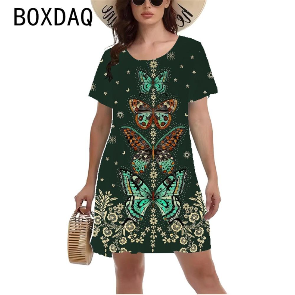 Ladies Summer 3d Butterfly Color Printed Dress Ladies Short-sleeved O-neck Outdoor Casual Retro Elegant A-line Dress S
Ladies Summer 3d Butterfly Color Printed Dress Ladies Short-sleeved O-neck Outdoor Casual Retro Elegant A-line Dress S