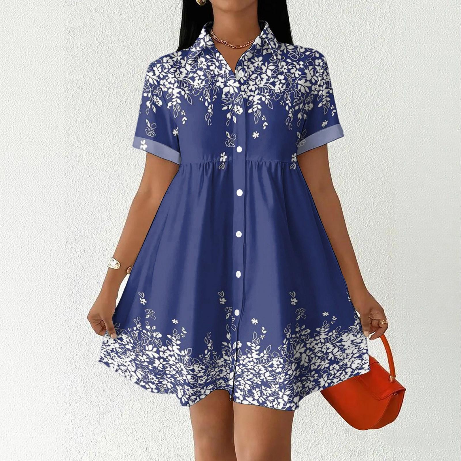 Casual Loose Fit Shirt Dress with Button Front and Stand Collar Short Sleeve Lightweight Summer Dress for Women L тёмно-синий
Casual Loose Fit Shirt Dress with Button Front and Stand Collar Short Sleeve Lightweight Summer Dress for Women L тёмно-синий