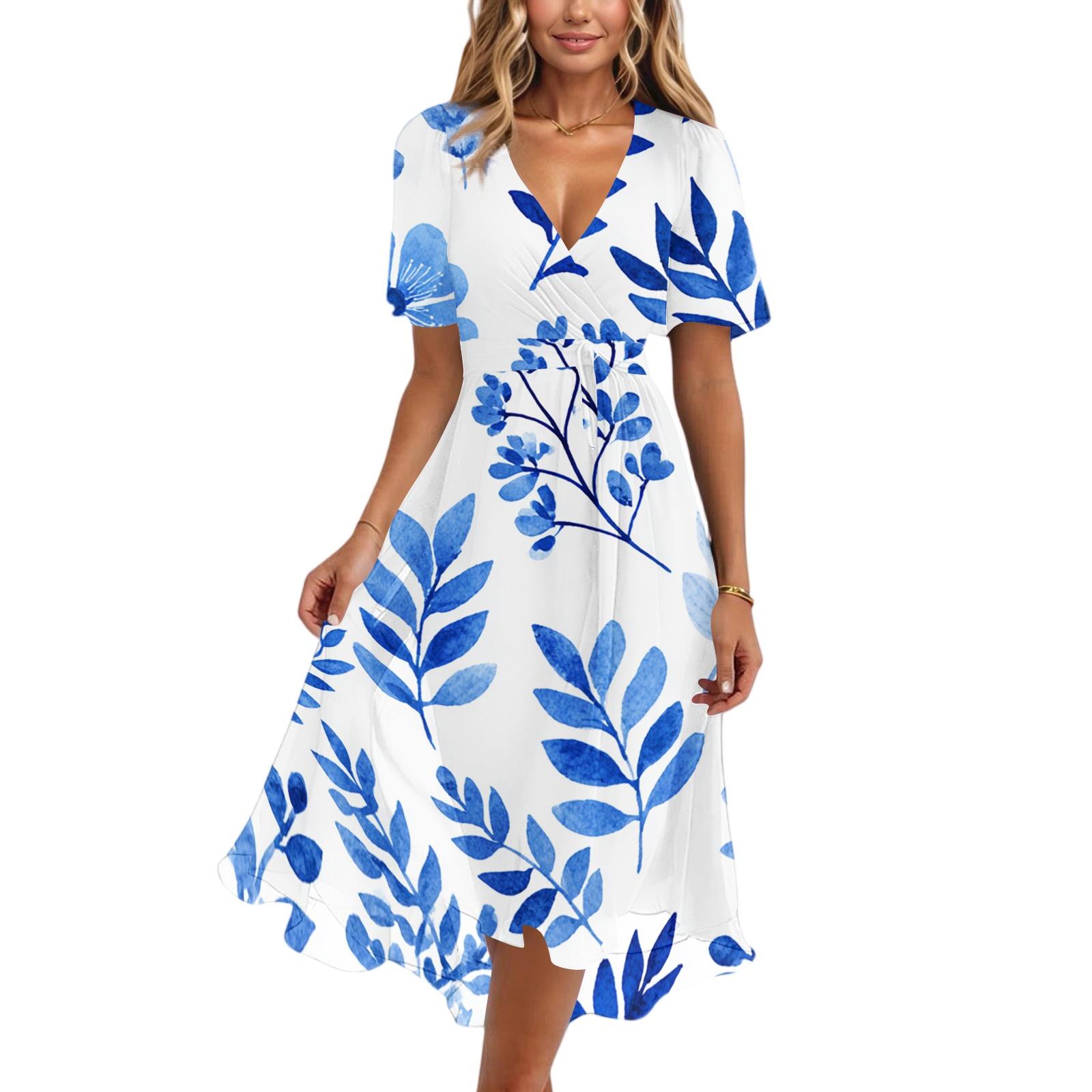 Women s Casual V Neck Short Sleeve Floral Print Midi Dress Lightweight Summer Dress with A Line Skirt for Daily Wear L синий
Women s Casual V Neck Short Sleeve Floral Print Midi Dress Lightweight Summer Dress with A Line Skirt for Daily Wear L синий