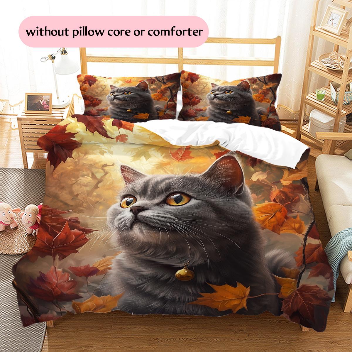 Maple Leaf Cat Pattern Bedding Quilt Set Quilt Cover Pillowcase Home Decoration Gift (1 * duvet cover + 2 * pillowcase, without core) 135x200cm
Maple Leaf Cat Pattern Bedding Quilt Set Quilt Cover Pillowcase Home Decoration Gift (1 * duvet cover + 2 * pillowcase, without core) 135x200cm