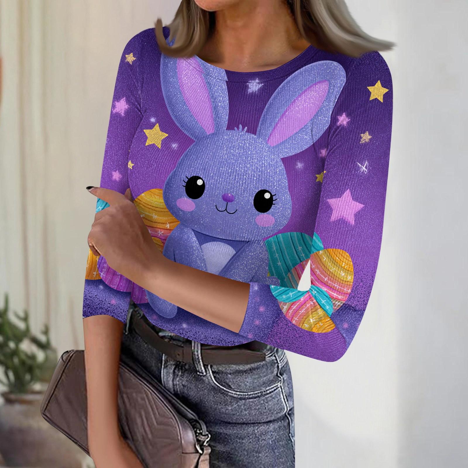 Women s Casual Fashion Round Neck Easter Print Three-Quarter Sleeve Ribbed Top M
Women s Casual Fashion Round Neck Easter Print Three-Quarter Sleeve Ribbed Top M