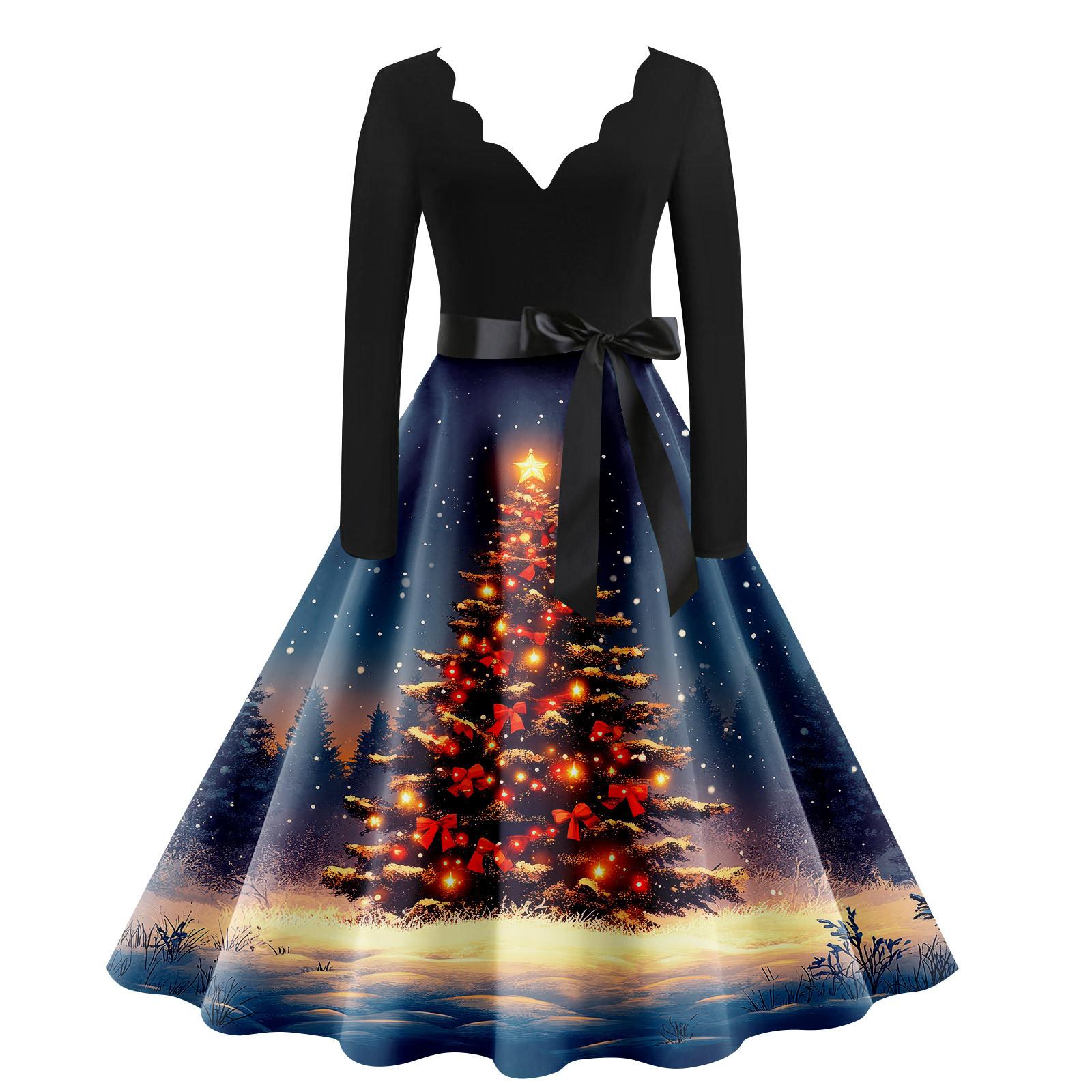 Женское винтажное классическое платье с воротником на талии, бантом, длинными рукавами, рождественским принтом, V-образным вырезом, свободное платье XXL винный
Женское винтажное классическое платье с воротником на талии, бантом, длинными рукавами, рождественским принтом, V-образным вырезом, свободное платье XXL винный