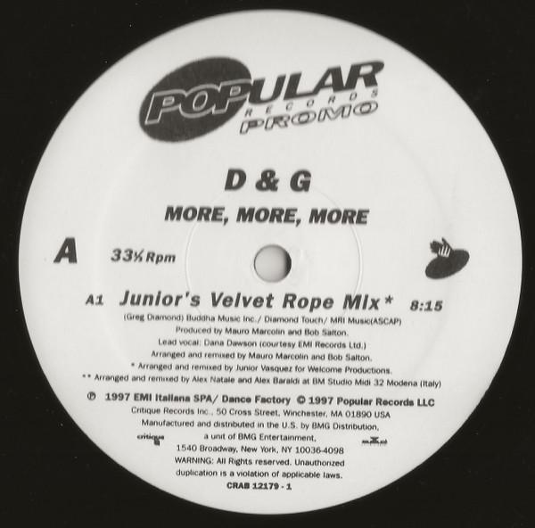 12inch Record D G More More More CRAB121791 Popular Records 1997 US Dance Electronica Used
12inch Record D G More More More CRAB121791 Popular Records 1997 US Dance Electronica Used