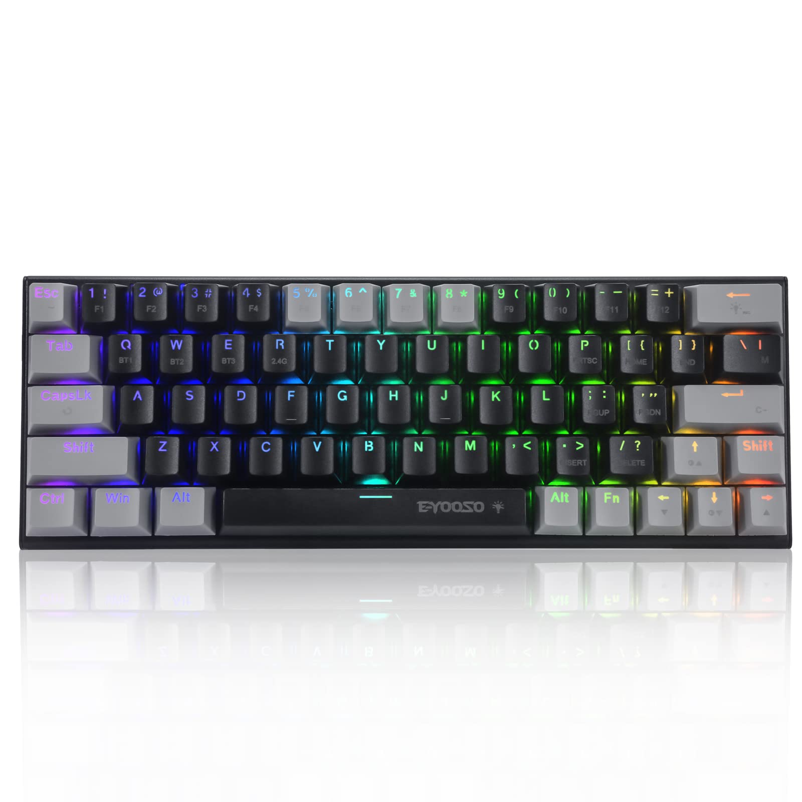 Gaming Keyboard 63 Keys Mechanical Keyboard with Blue Switches Wireless and USB Wired 3 Mode Connection Rechargeable RGB LED Backlight Smaller Compact
Gaming Keyboard 63 Keys Mechanical Keyboard with Blue Switches Wireless and USB Wired 3 Mode Connection Rechargeable RGB LED Backlight Smaller Compact