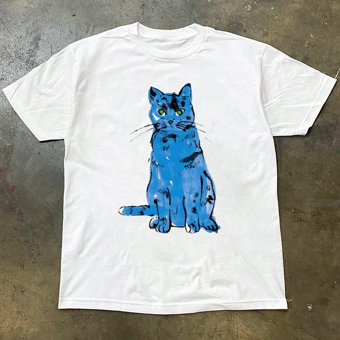 Shortsleeved Tshirt Pure Cotton Americanstyle Handpainted Blue Cat Loose and Versatile for All Occasions S
Shortsleeved Tshirt Pure Cotton Americanstyle Handpainted Blue Cat Loose and Versatile for All Occasions S