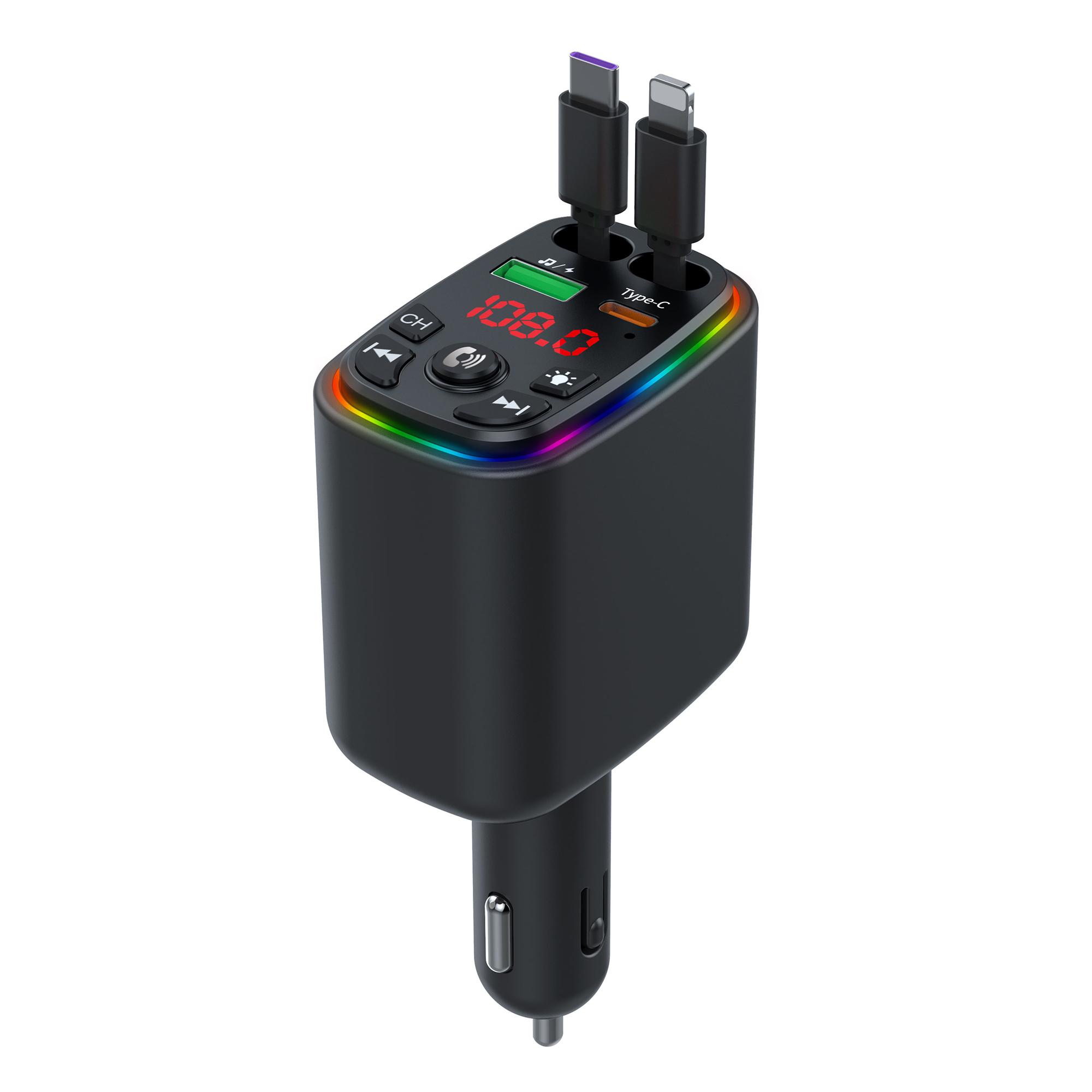 Y9 Дисплей напруги Автомобільний зарядний пристрій MP3-плеєр з висувним кабелем Type C+iP Bluetooth-сумісний FM-передавач A
Y9 Дисплей напруги Автомобільний зарядний пристрій MP3-плеєр з висувним кабелем Type C+iP Bluetooth-сумісний FM-передавач A