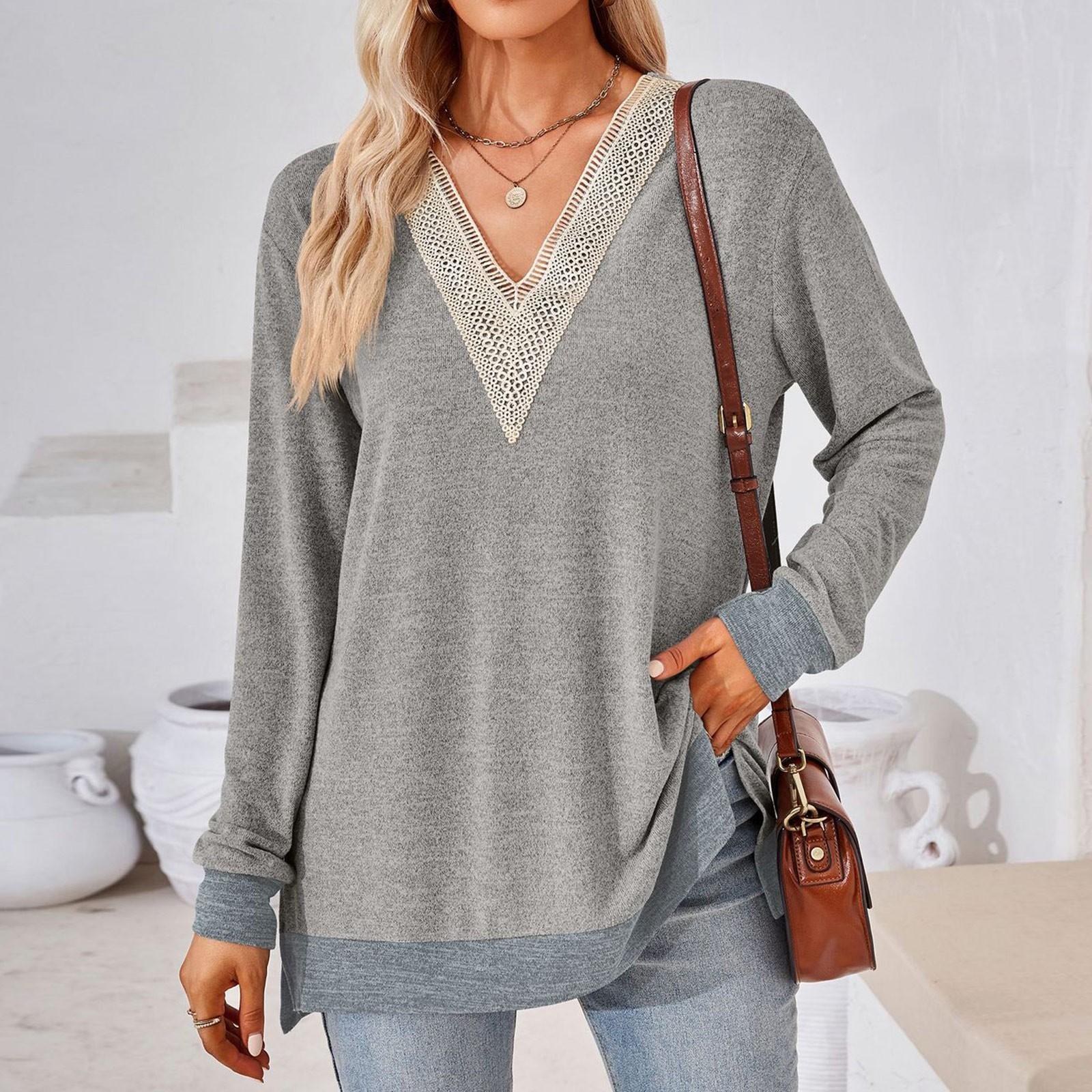 Womens Tops Loose V-neck Contrast Color Split Loose Long Sleeve T-shirt Women s Tops L
Womens Tops Loose V-neck Contrast Color Split Loose Long Sleeve T-shirt Women s Tops L