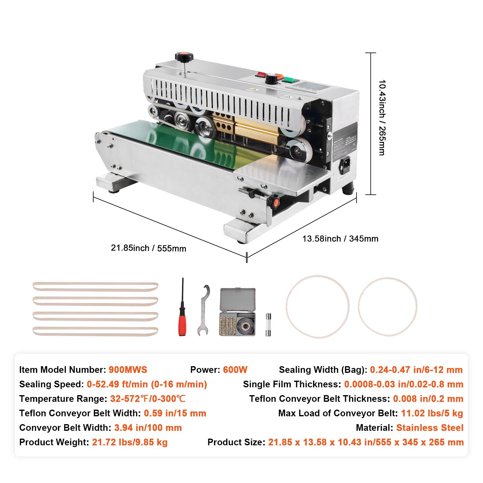 SucceBuy Горизонтальная машина для запайки пакетов, непрерывный ленточный запайщик с цифровым контролем температуры для пластиковых пакетов 0,02-0,8 мм