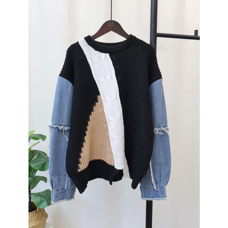 Джинсовые рукава, дизайн со вставками, свитер-пуловер, женский, новый, осенне-зимний, свободный, ленивый ветер, вязаный свитер, топ one size fits all чёрный
Джинсовые рукава, дизайн со вставками, свитер-пуловер, женский, новый, осенне-зимний, свободный, ленивый ветер, вязаный свитер, топ one size fits all чёрный