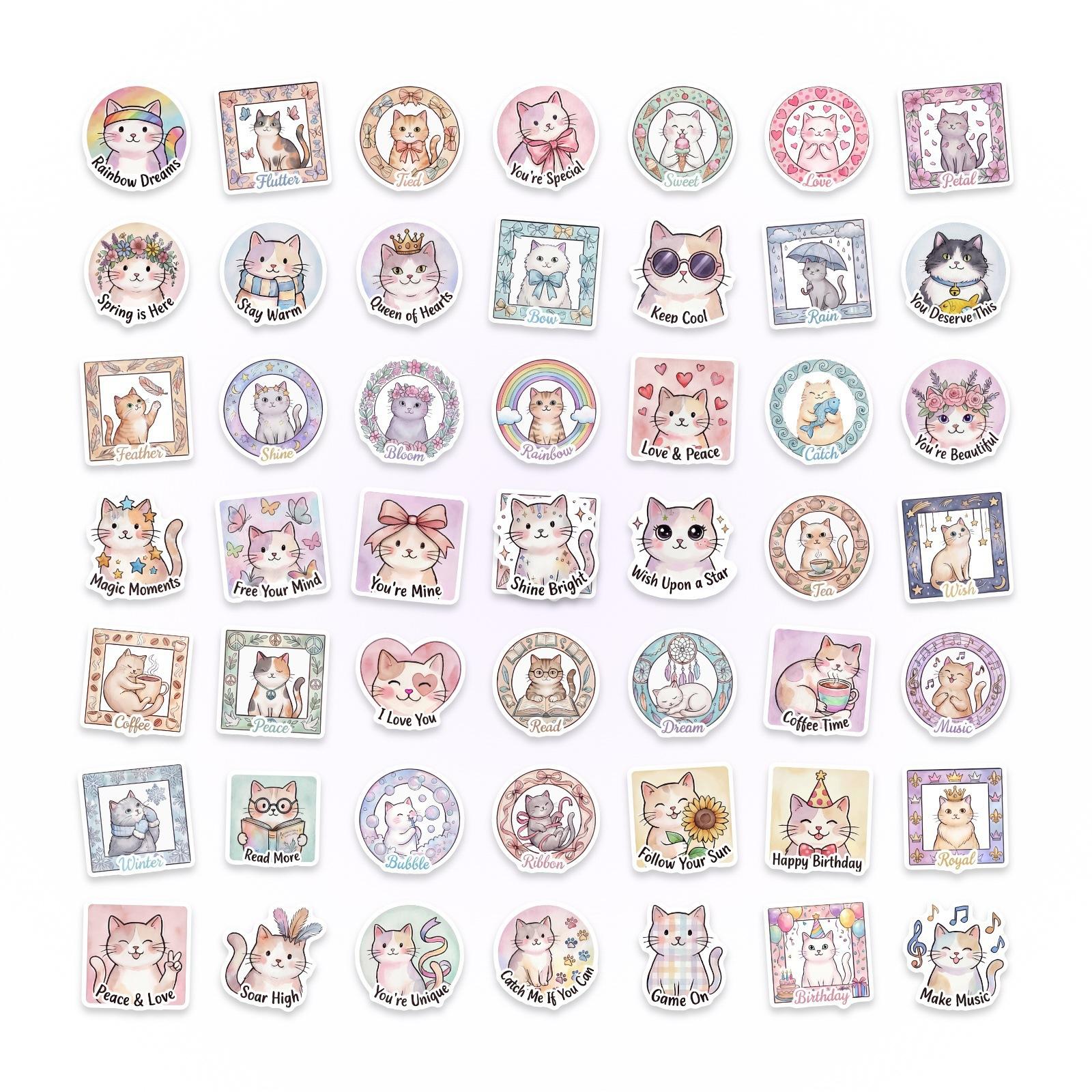 50 Sheets/Pack Cute Cat Text Creative Sticker Water Cup Suitcase Flat Decoration Waterproof Sticker
50 Sheets/Pack Cute Cat Text Creative Sticker Water Cup Suitcase Flat Decoration Waterproof Sticker