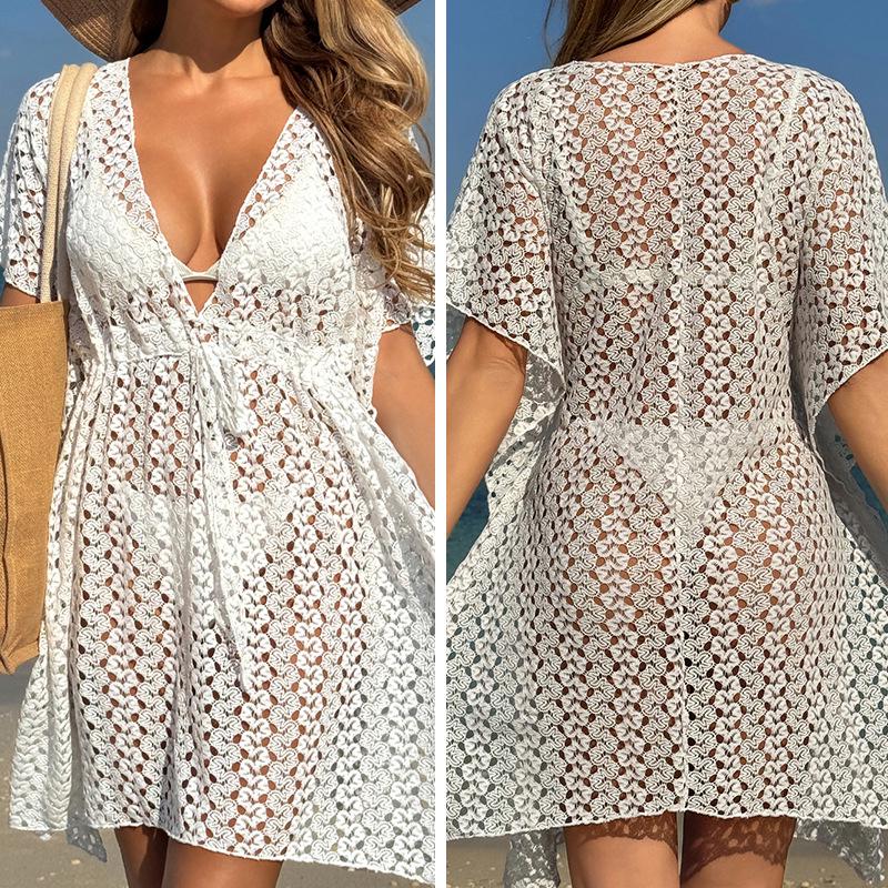 European & American Women s Deep V-Neck Hollow Knit Beach Sunscreen Cover-up Dress One Size білий
European & American Women s Deep V-Neck Hollow Knit Beach Sunscreen Cover-up Dress One Size білий