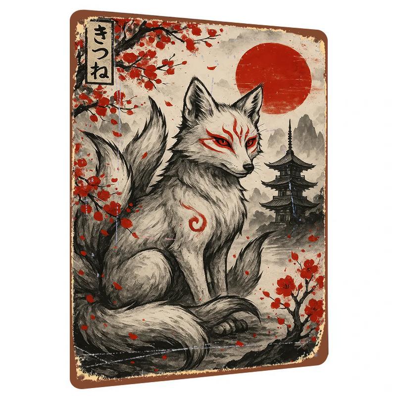 Japanese Style Kitsune Fox Metal Wall Art with Red Sun Temple and Cherry Blossom Decor for Home Office 20x30cm(7.8x11.8inch)
Japanese Style Kitsune Fox Metal Wall Art with Red Sun Temple and Cherry Blossom Decor for Home Office 20x30cm(7.8x11.8inch)