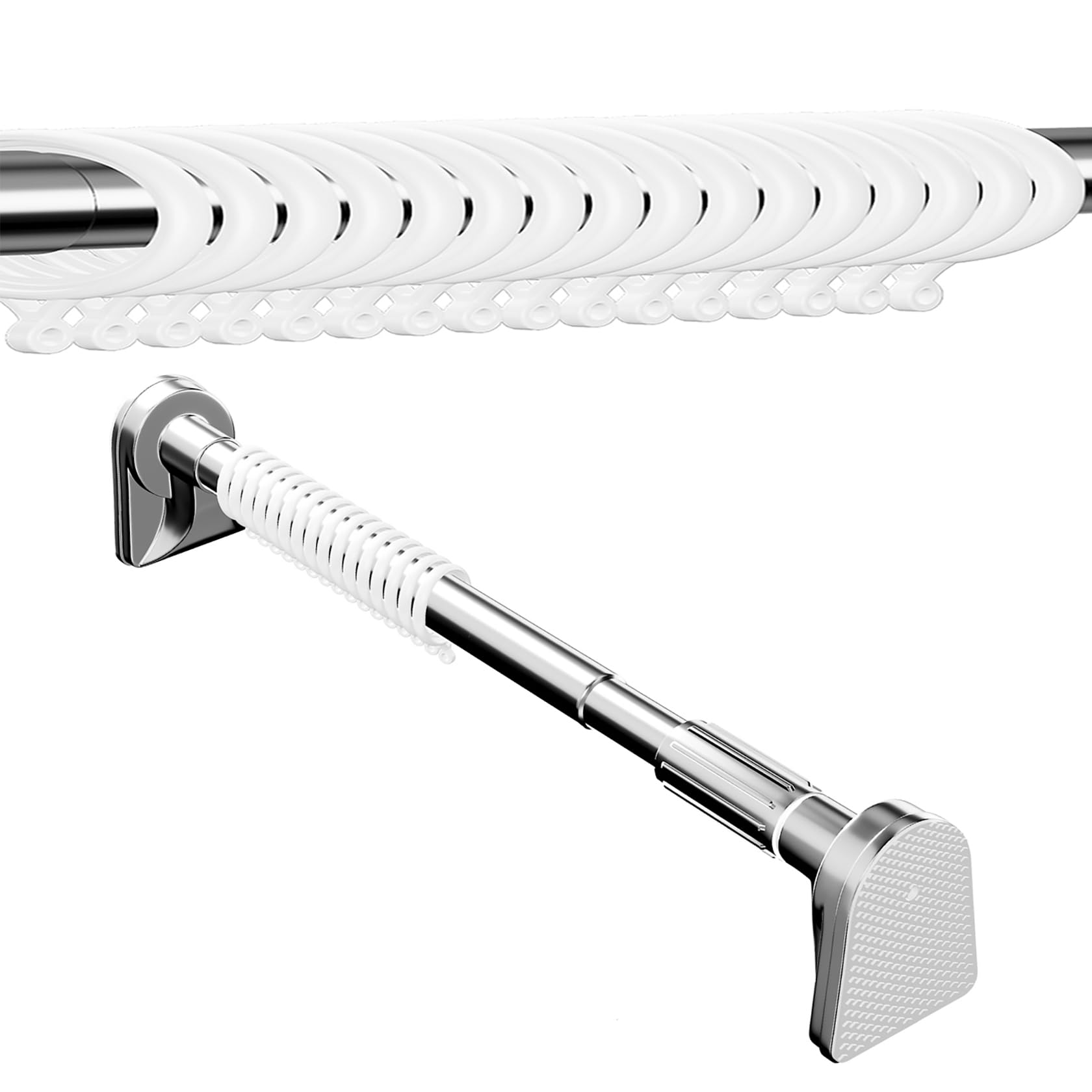 200см Ванная Натяжной Нержавеющий Душевая Занавеска Занавеска Натяжение Включает 18 Занавеска Серебристый Карниз, Сталь, 2м, Ширина 110-200см, Карниз, В помещении, Карниз, Кольца,