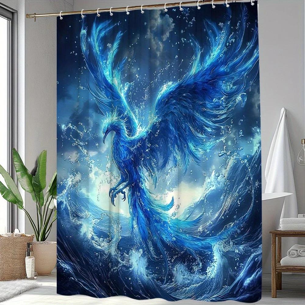 1Pc Mystic Phoenix Shower Curtain - Vibrant Blue & Golden Phoenix Design, Polyester Fabric, 70. 8X70. 8 Inches, 12 Hooks, W60H190(CM)-1 Pcs
1Pc Mystic Phoenix Shower Curtain - Vibrant Blue & Golden Phoenix Design, Polyester Fabric, 70. 8X70. 8 Inches, 12 Hooks, W60H190(CM)-1 Pcs