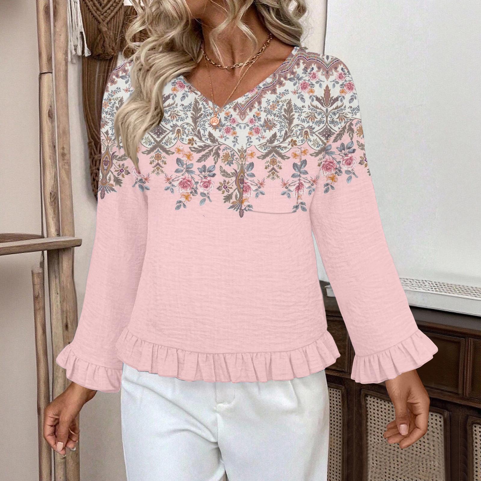 Женский повседневный модный топ с оборками, V-образным вырезом, принтом и длинными рукавами S розовый
Женский повседневный модный топ с оборками, V-образным вырезом, принтом и длинными рукавами S розовый