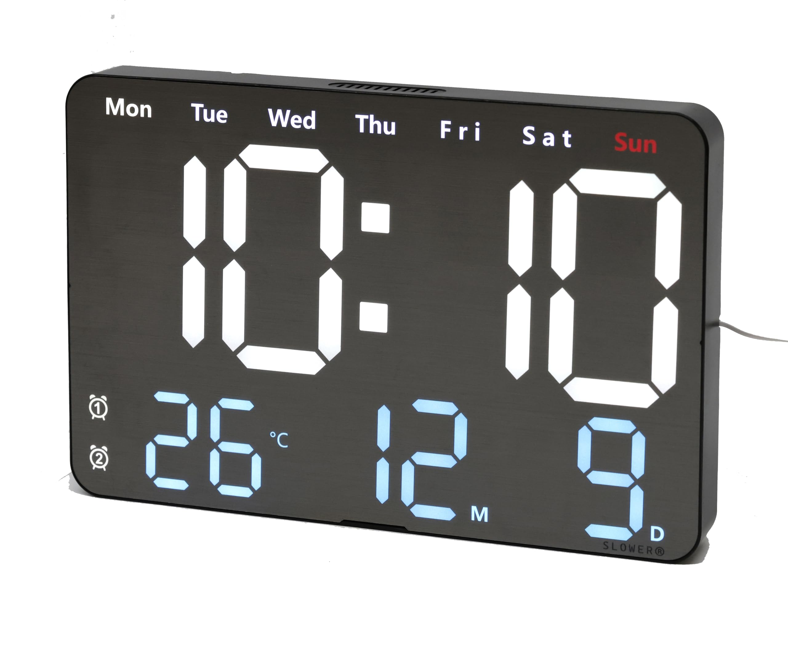 SLOWER Wall Clock Digital LED Stylish Large Letters Interior Decoration Table Clock with Remote Control Date Temperature Day of the Week ALUMINUM 275
SLOWER Wall Clock Digital LED Stylish Large Letters Interior Decoration Table Clock with Remote Control Date Temperature Day of the Week ALUMINUM 275