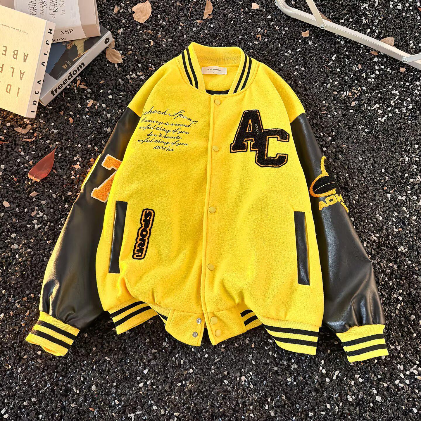 Trendy Wool Patchwork Baseball Jacket with PU Leather Sleeves for Men & Women - New Spring Arrival 2XL
Trendy Wool Patchwork Baseball Jacket with PU Leather Sleeves for Men & Women - New Spring Arrival 2XL