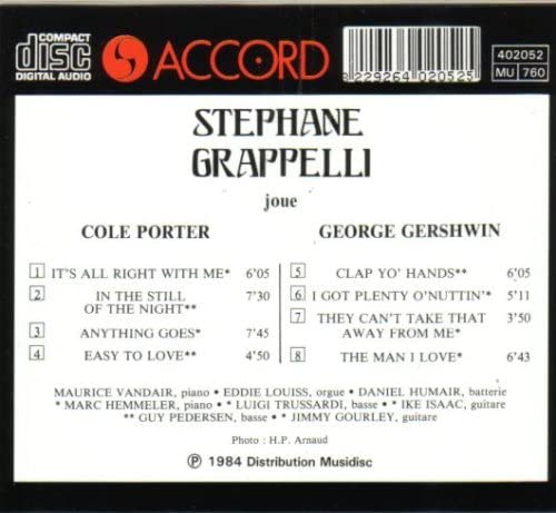 CD STEPHANE GRAPPELLI - Joue George Gershwin Et Col 402052 Non Japan Jazz Used 
CD STEPHANE GRAPPELLI - Joue George Gershwin Et Col 402052 Non Japan Jazz Used