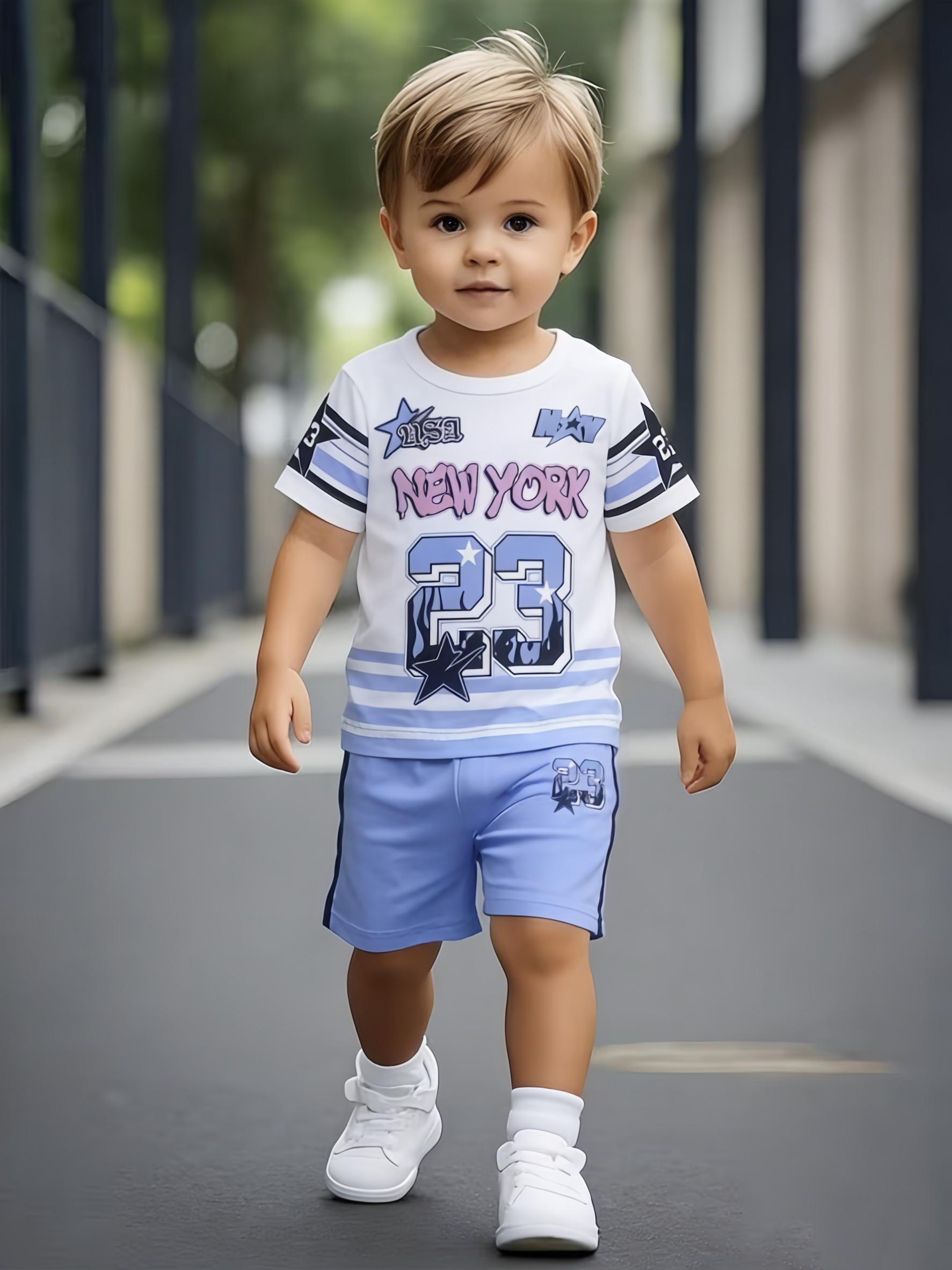Toddler Boys Cool 23 Star Print 2-Piece Outfit, Summer Light Blue Sporty Clothes for Kids, Perfect for Playwear & Outdoor 5-6Y синій
Toddler Boys Cool 23 Star Print 2-Piece Outfit, Summer Light Blue Sporty Clothes for Kids, Perfect for Playwear & Outdoor 5-6Y синій