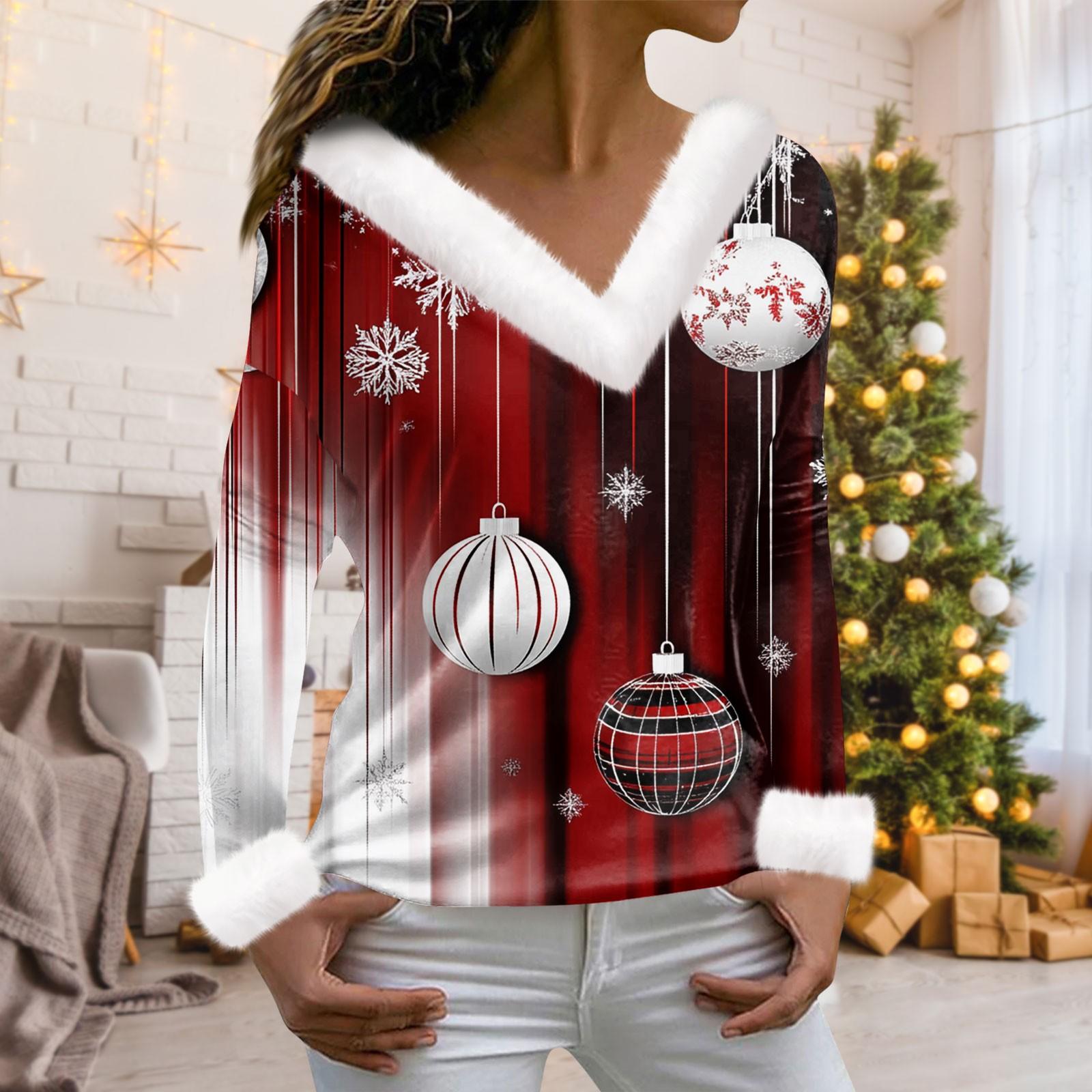 Женская мода с длинным рукавом и рождественским принтом для вечеринок, плюшевый повседневный топ с V-образным вырезом XXXL винный
Женская мода с длинным рукавом и рождественским принтом для вечеринок, плюшевый повседневный топ с V-образным вырезом XXXL винный